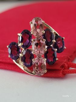 ❤️10K Yellow Gold Amethyst and Pink Tourmaline Ring Size 5.5 Solid Gold!/ Anillo de Oro con Amatistas y Turmalinas! 👌🎁Post Tags: Anillo de Oro