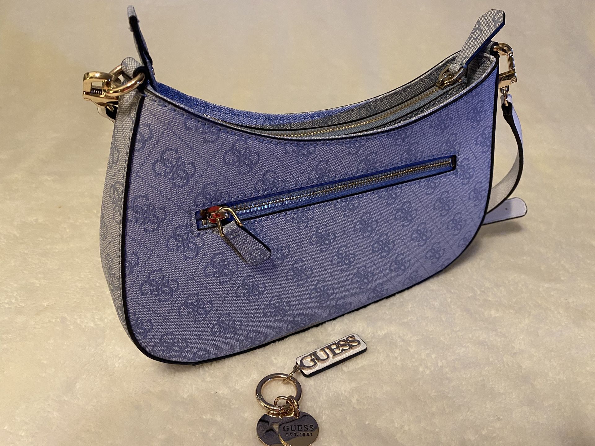 Baby Blue Guess Noel Top Zip Shoulder Bag, Purse