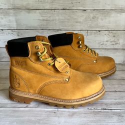Rhino Work Boots Men - Tan Leather - Insulated Water Resistant Construction - Size 8.5