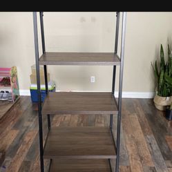 Modern Ladder Shelf Made Of Wood  Brown And Metal 