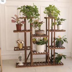 UNHO Multi-Tier Plant Stand, 46in Height Wood Flower Rack Holder 16 Potted Display Storage Shelves Indoor Outdoor for Patio Gard