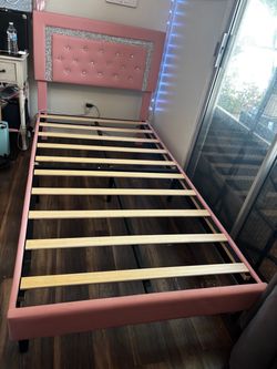 Pink Twin Bed Frame with Mattress Included