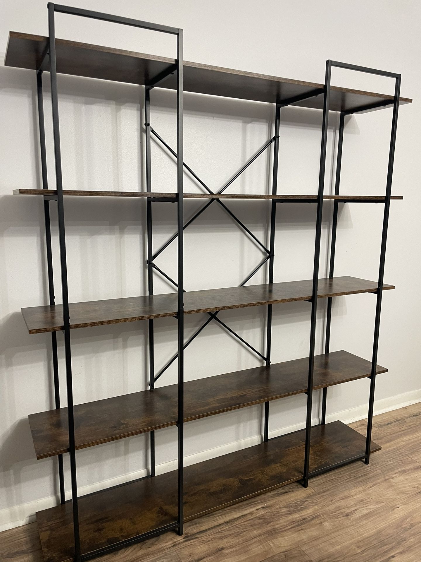 5 Tier Bookshelf 70.8”H X 63”W - Black & Wood Color