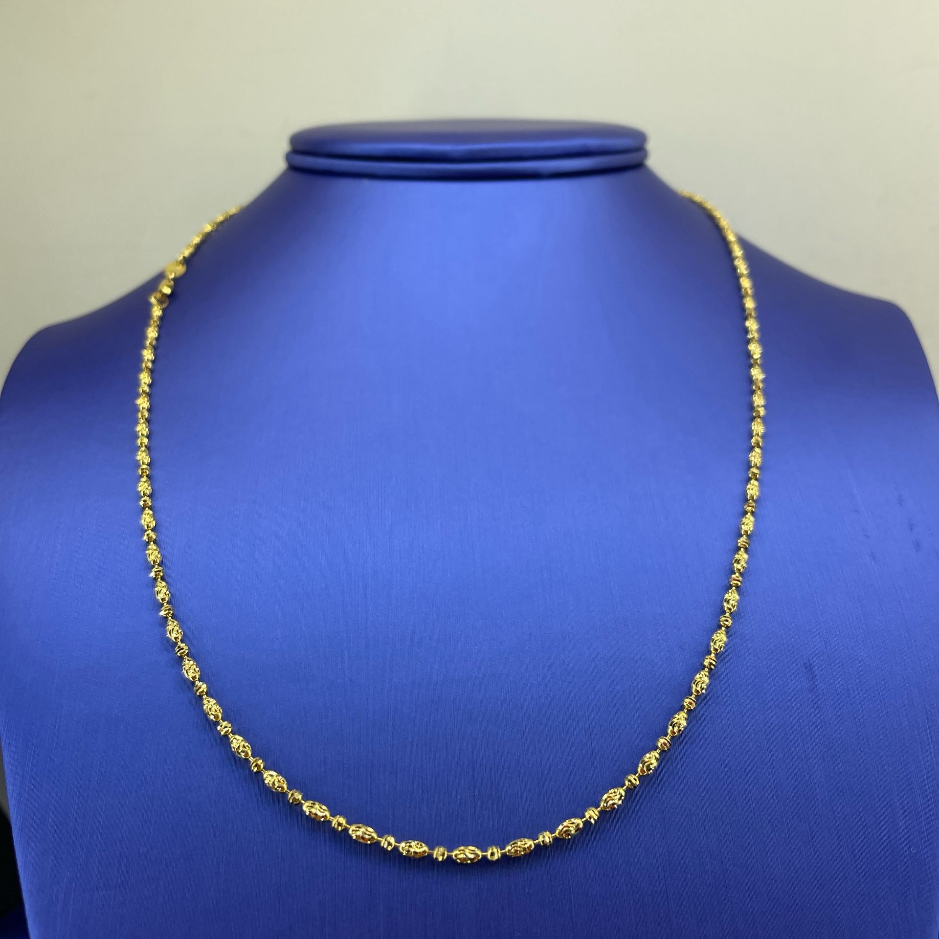 14Kt Yellow Gold 20” Mooncut Oval Bead Necklace 6.56g 2mm I-2013
