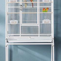 Large White Parrot Bird Flight Cage With Removable Rolling Stand 