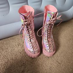 Pink  Size 7 Dolls Kill DollsKill Holographic Boots 