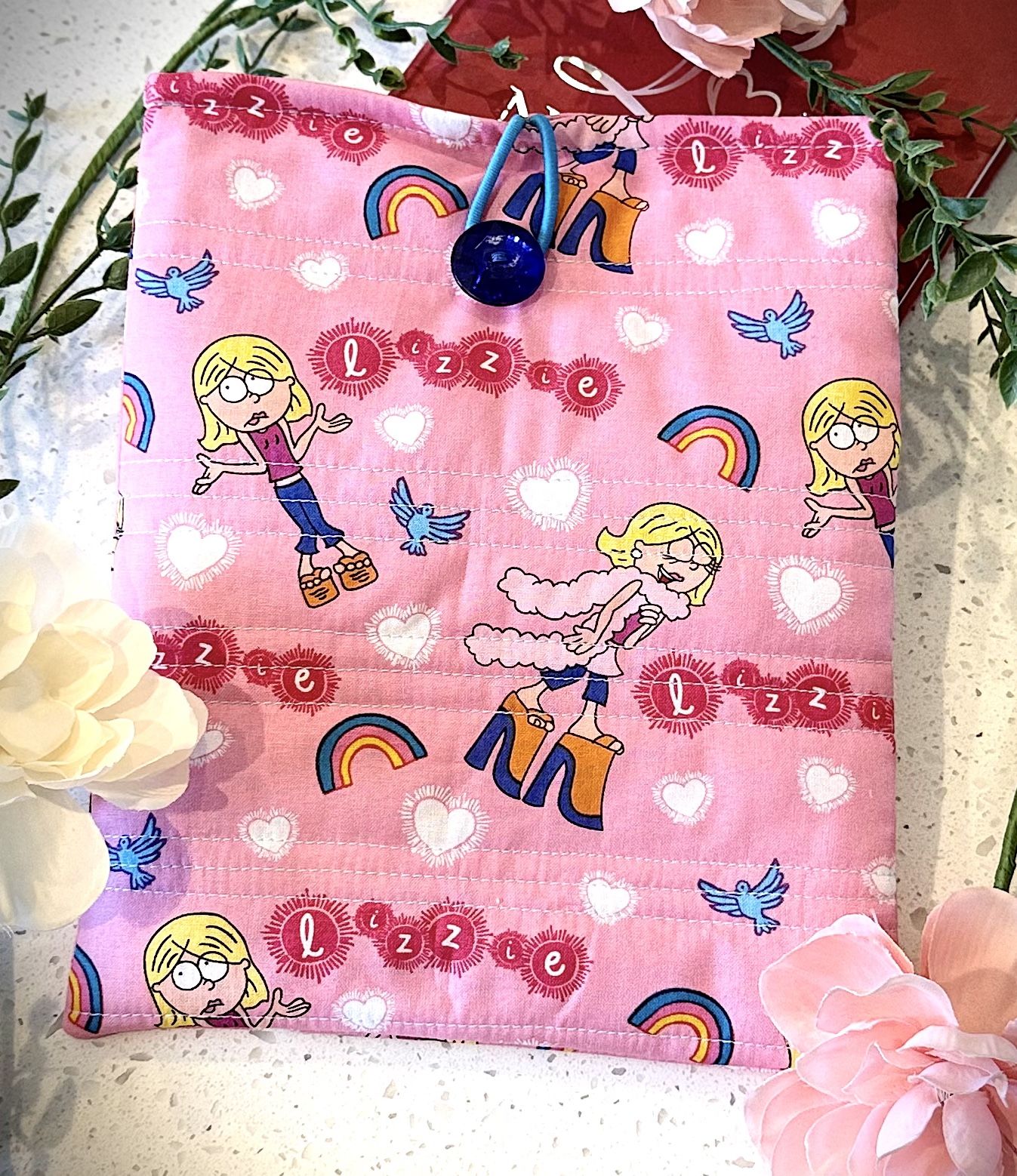 Book Kindle Sleeve Bag Cover 10x8in Retro Lizzie Mcguire Fabric Padded Quilted