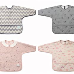 6 Pack Baby Feeding Smock Bibs (2 New + 4 Used) Waterproof Long Sleeve