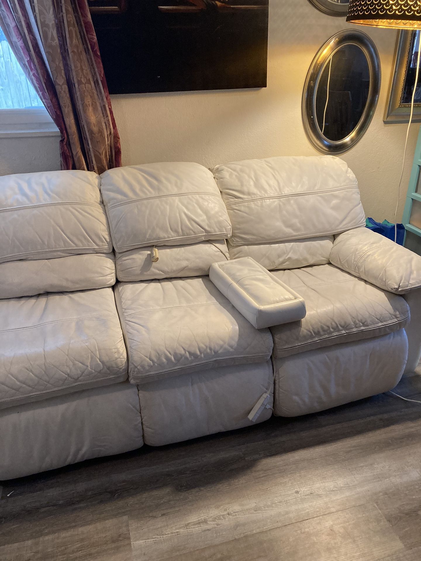 Genuine People Loungers White Leather Sofa