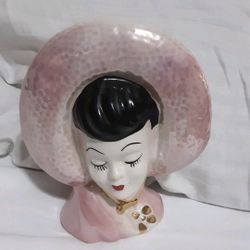 Vintage Lady Head 1950’s Vase / Planter/ Hat and scarf / / Novelty figurine  