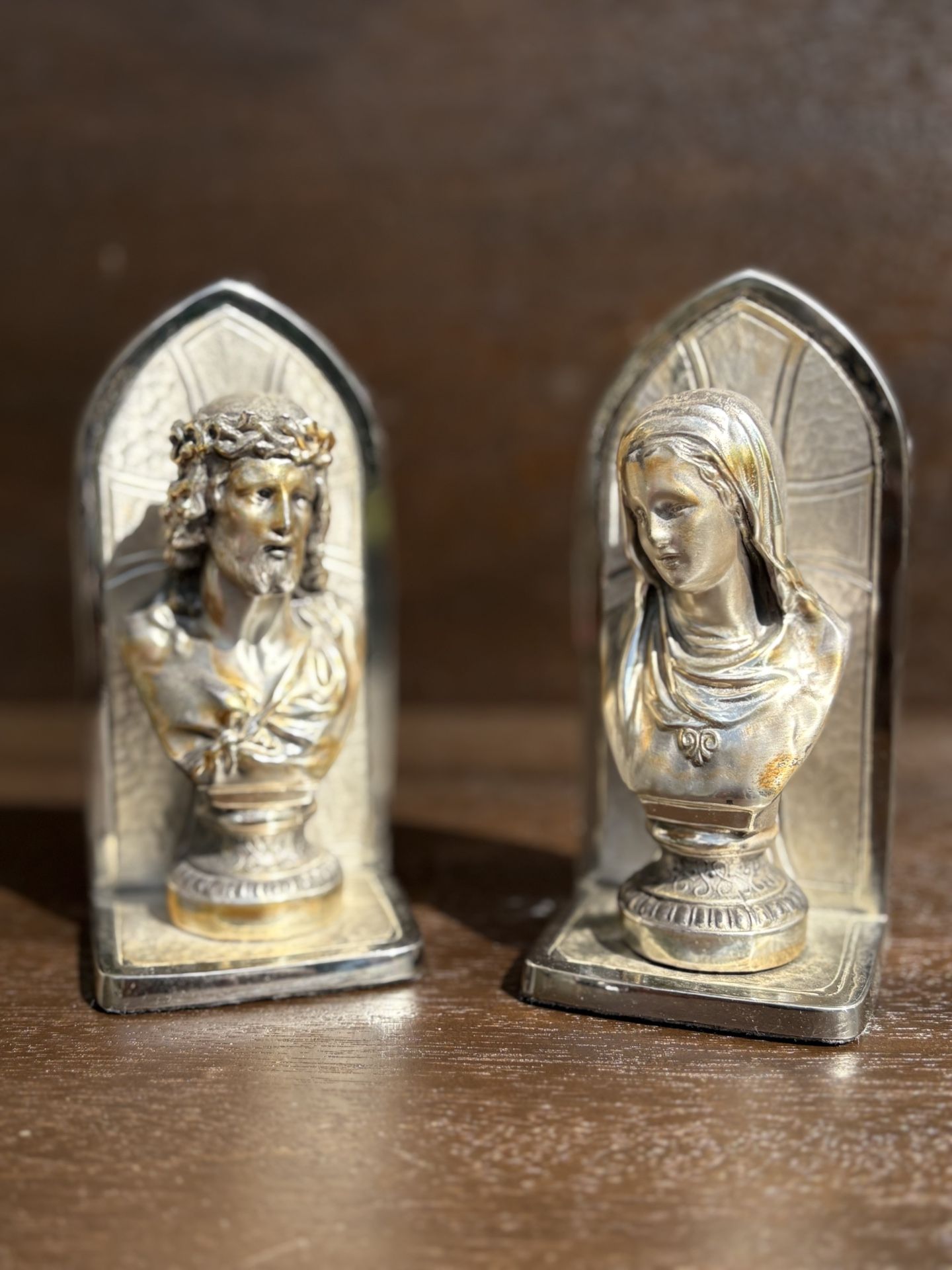 Vintage Cast Metal Jesus and Mary Book Ends, "J.B.”