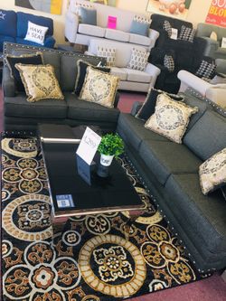 🇺🇸HUGE Furniture Sale!🇺🇸 Brand New Gray Sofa Loveseat W/ Nailhead Trim! $50 Down Takes It Home Today!
