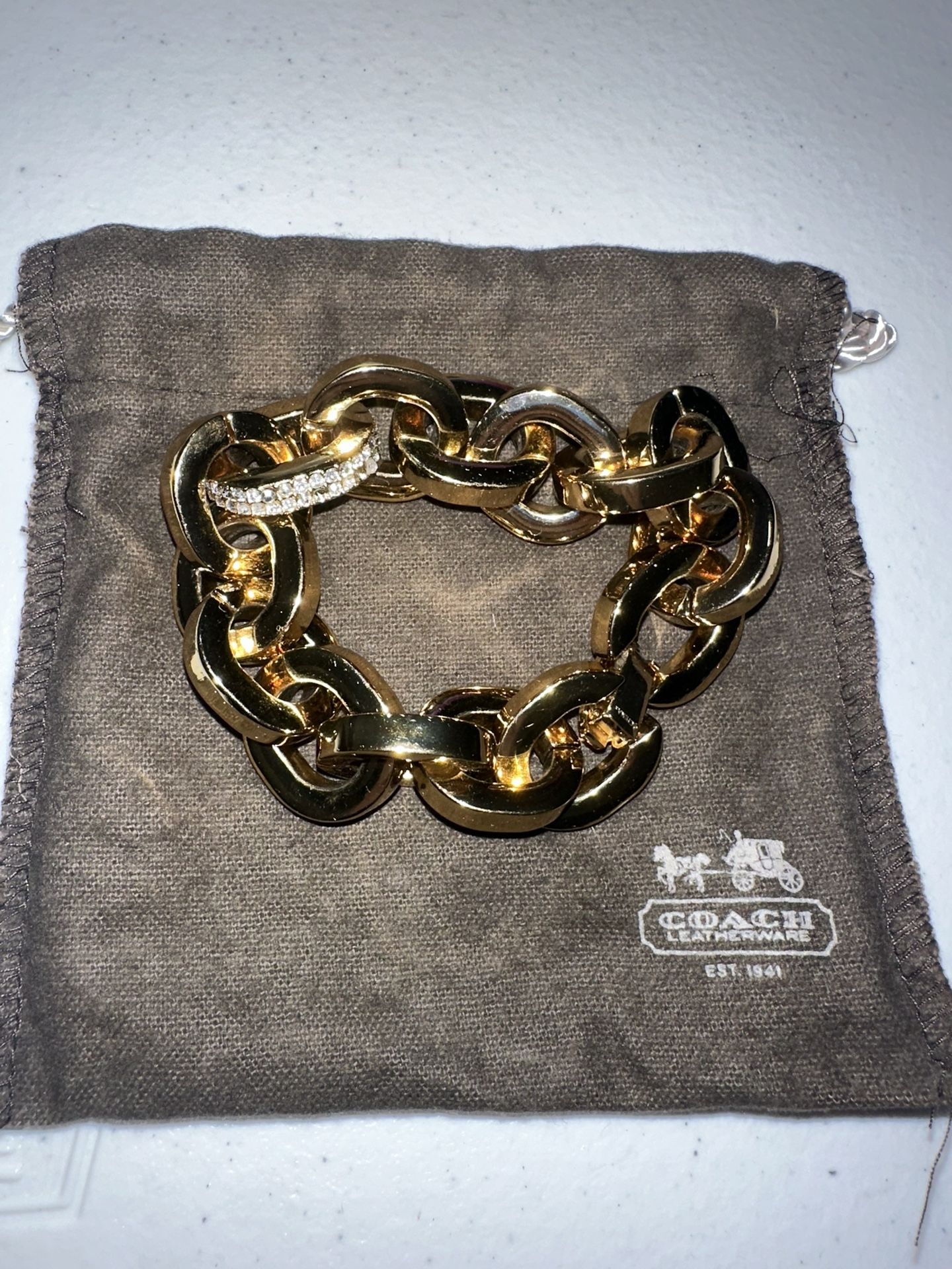 Coach Gold Chunky Chain Bracelet with Crystal Accent