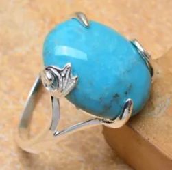 100% Solid 925 Sterling Silver Blue Turquoise How Lite Gemstone Ring , size 6