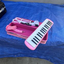 Pink 32 Keys Melodica Instrument Air Piano Keyboard with Mouthpieces Bag