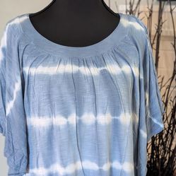 Lane Bryant 18/20 Blue Tie Dye Flowy Tunic Top Lightweight Boho Loose Fit (H)