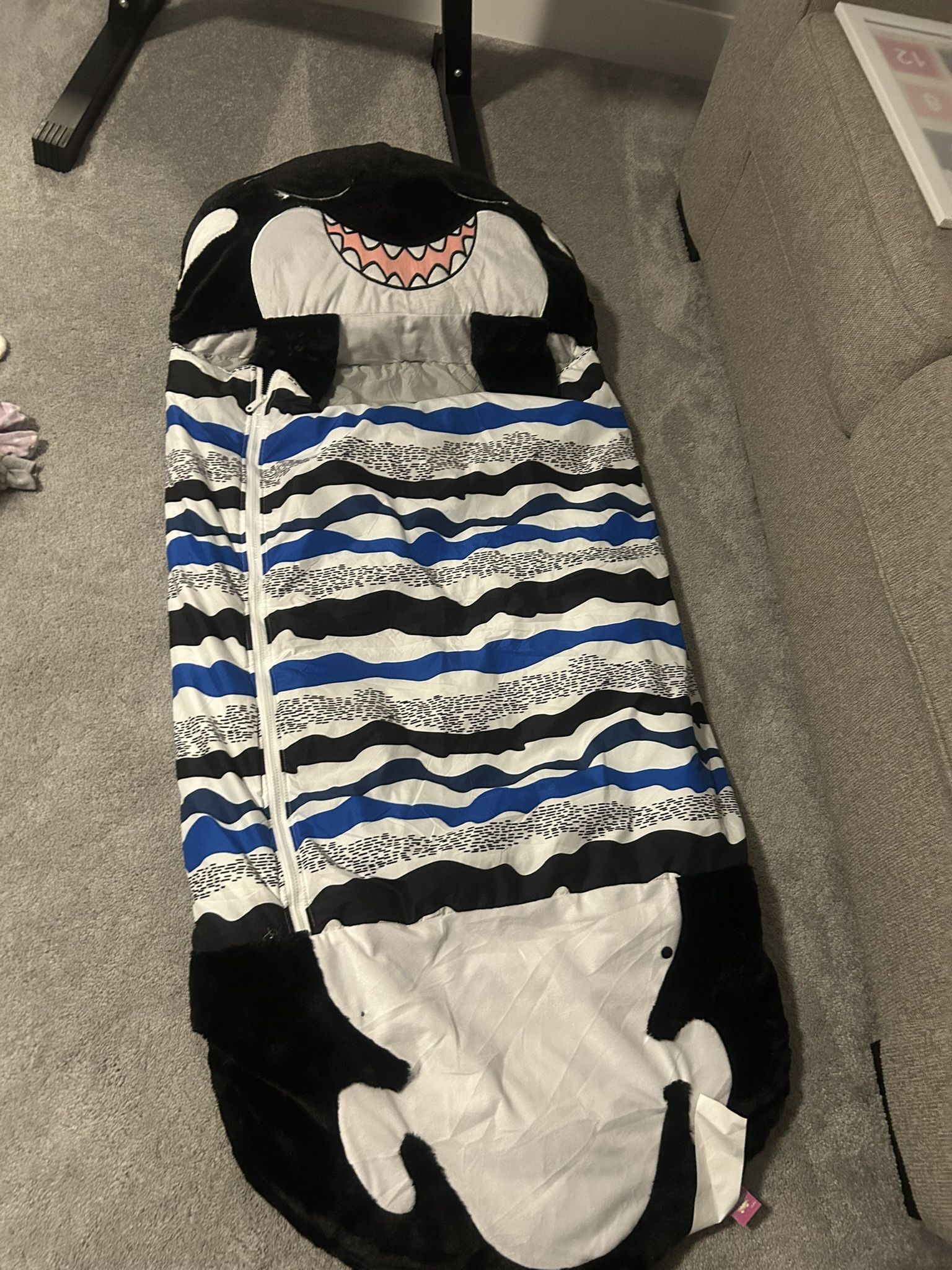 Happy Nappers Pillow & Sleepy Sack- Comfy, Cozy, Compact, Super Soft, Warm, All Season, Sleeping Bag with Pillow- Medium 54” x 20”, Shark