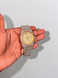 Bust down gold moissanite Iced Out Diamond Watch