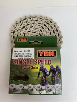 YBN brand chrome single speed bicycle chain w/ master link
