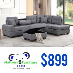 Dark Grey Reversible Sectional (Ottoman Not Included)