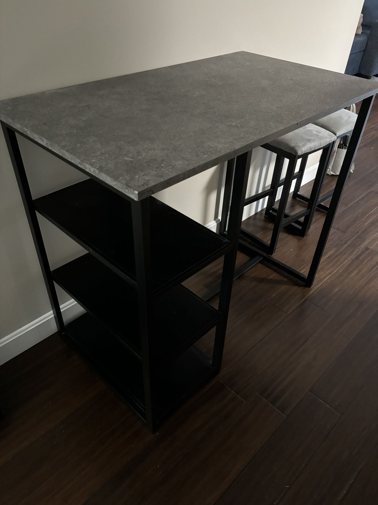 Metal High Top Table With Two Stools 