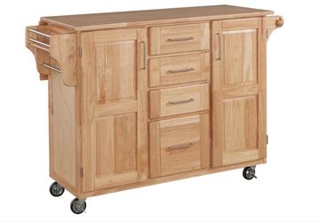 Natural Wood Kitchen Island Coffee Station Cart
