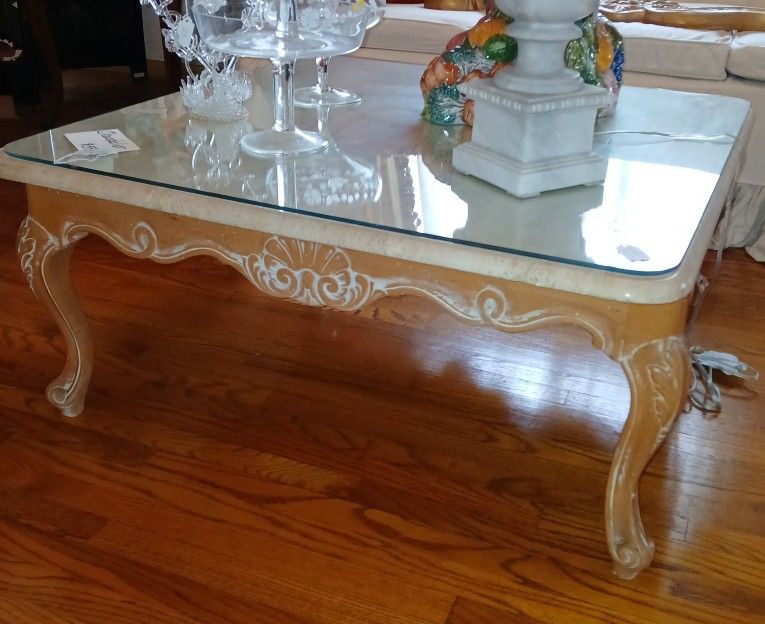 Vintage Wood & Glass Top Coffee Table, $175