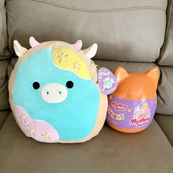 Easter Basket Ready! Cute Squishmallow 12” Cornelius cow and a Squishmallows Mystery Squad capsule. Both new with tags. 