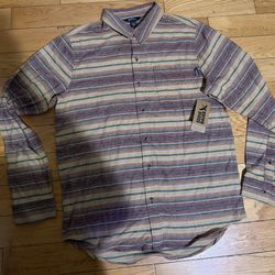 Eddie Bauer Men Shirt Orange Strip Western Button Down Classic Fit SIZE M