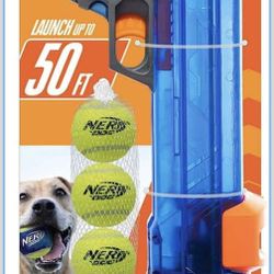 Nerf Dog Tennis Ball Blaster Dog Toy Gift Set, Tennis Ball Dog Fetch Toy Launches up to 50 ft, Dog Ball Thrower for All Breeds