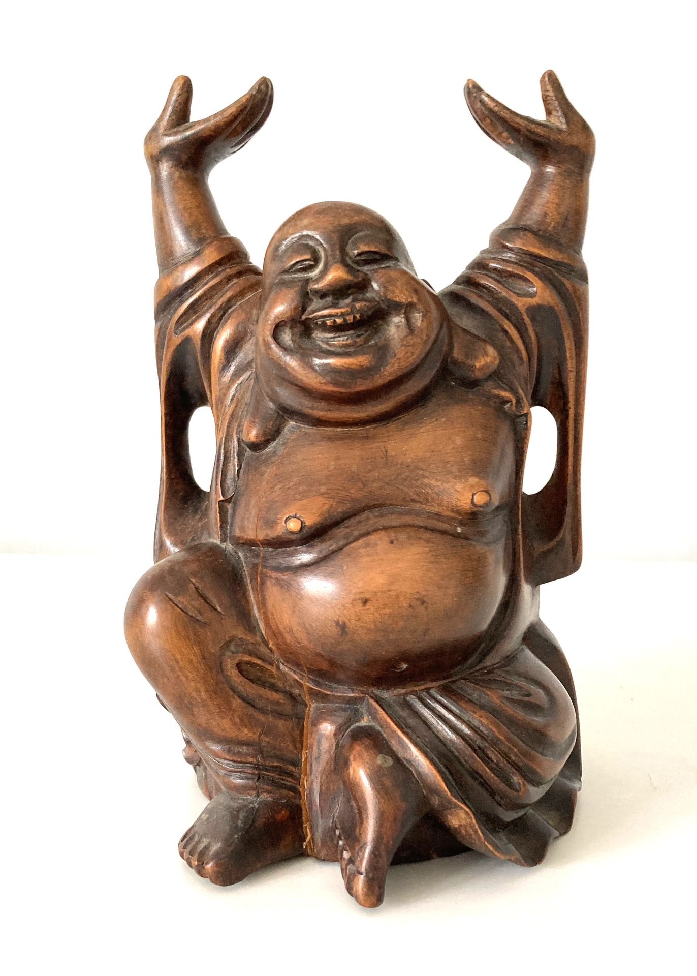 Vintage Hand-carved Rosewood Seated Happy Buddha
