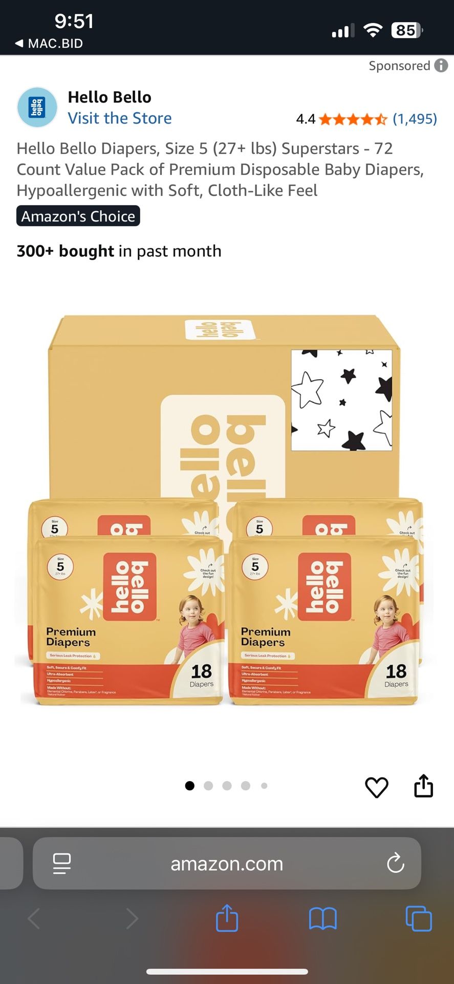 Box Of Hello Bello Diapers. Size 5. 72ct