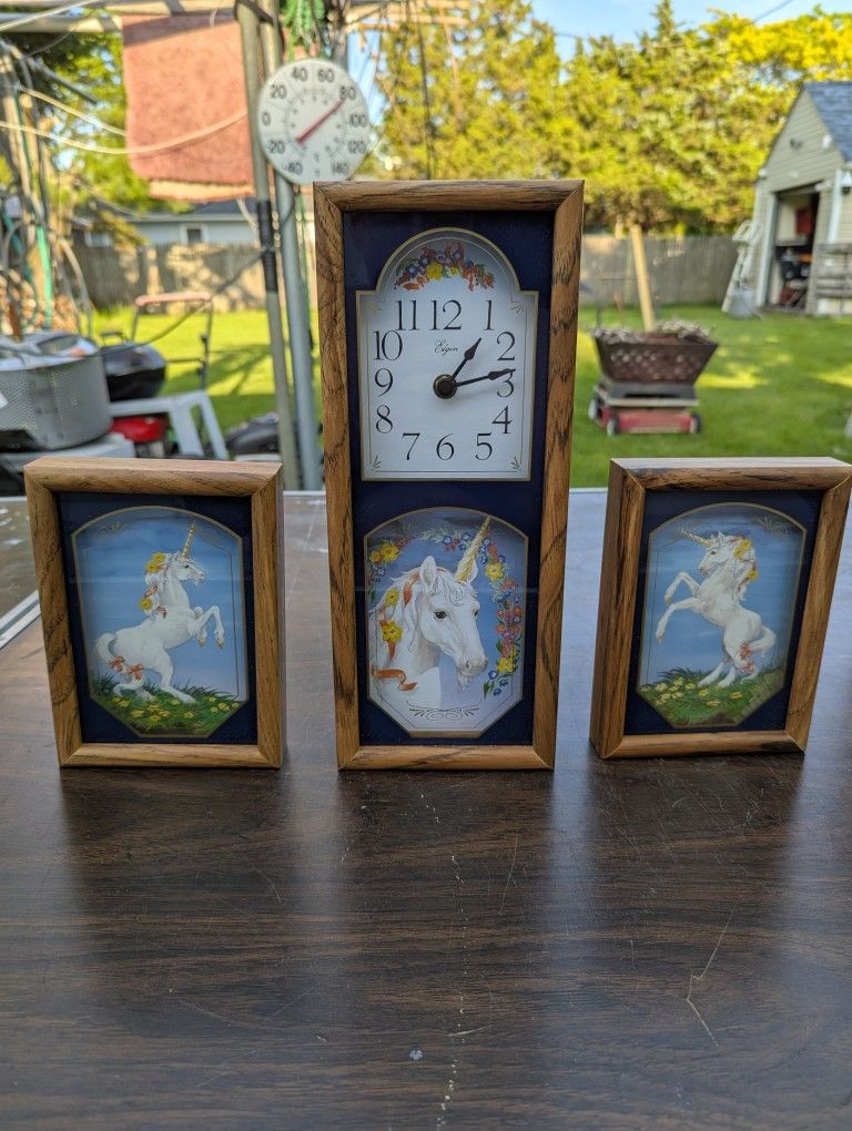 Unicorn Wall Clock With Two Unicorn Pictures