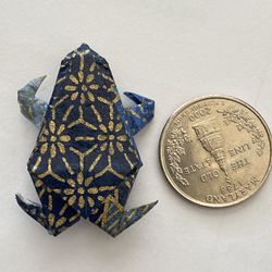 Cute Blue And Gold Origami Frog Pin