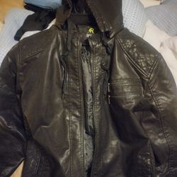 Leather Jacket W/ Detachable Hood