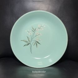 Vintage 1950s WS George Aqua Green Floral Plate 8” White Flower MCM Dinnerware