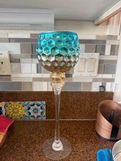Kirkland’s Teal & Gold Honeycomb long stem candle holder