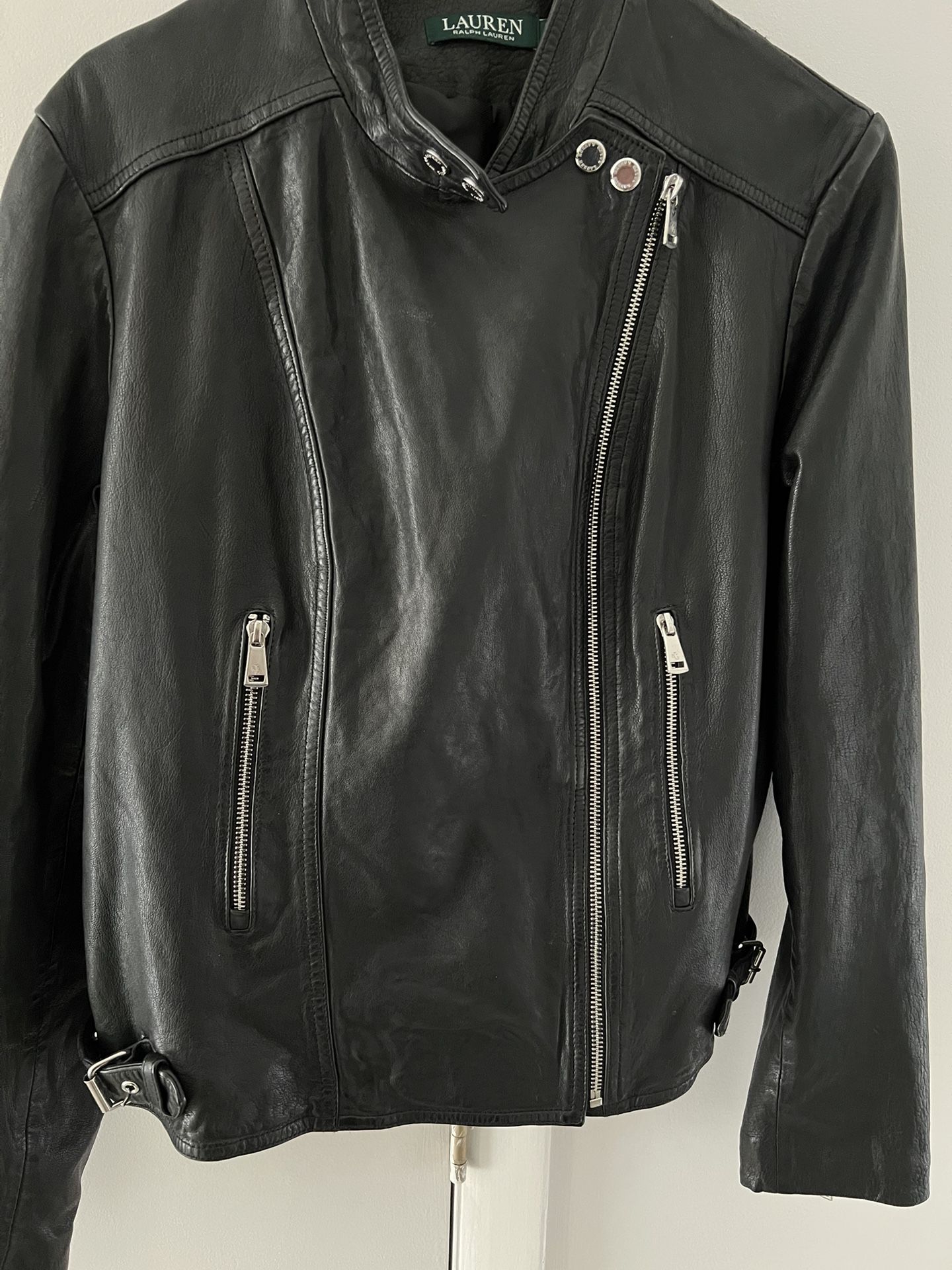 Lauren Lambs Leather Motor Coat