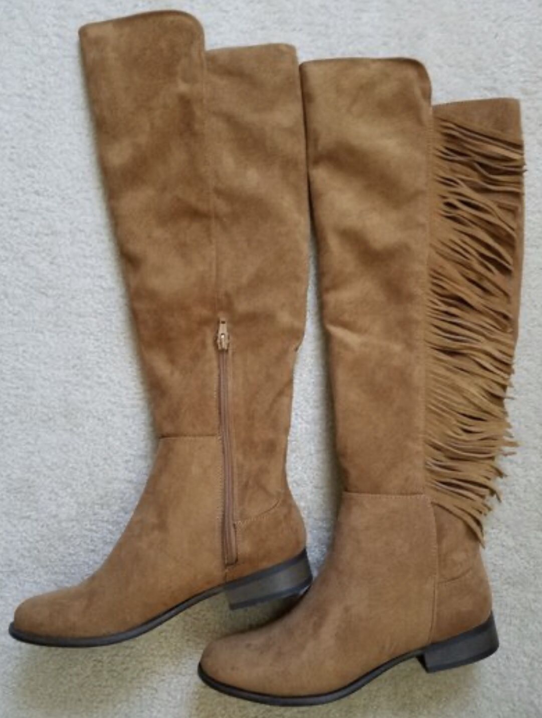 Womens Knee Boots Tan Leather w/Fringe New Size 8