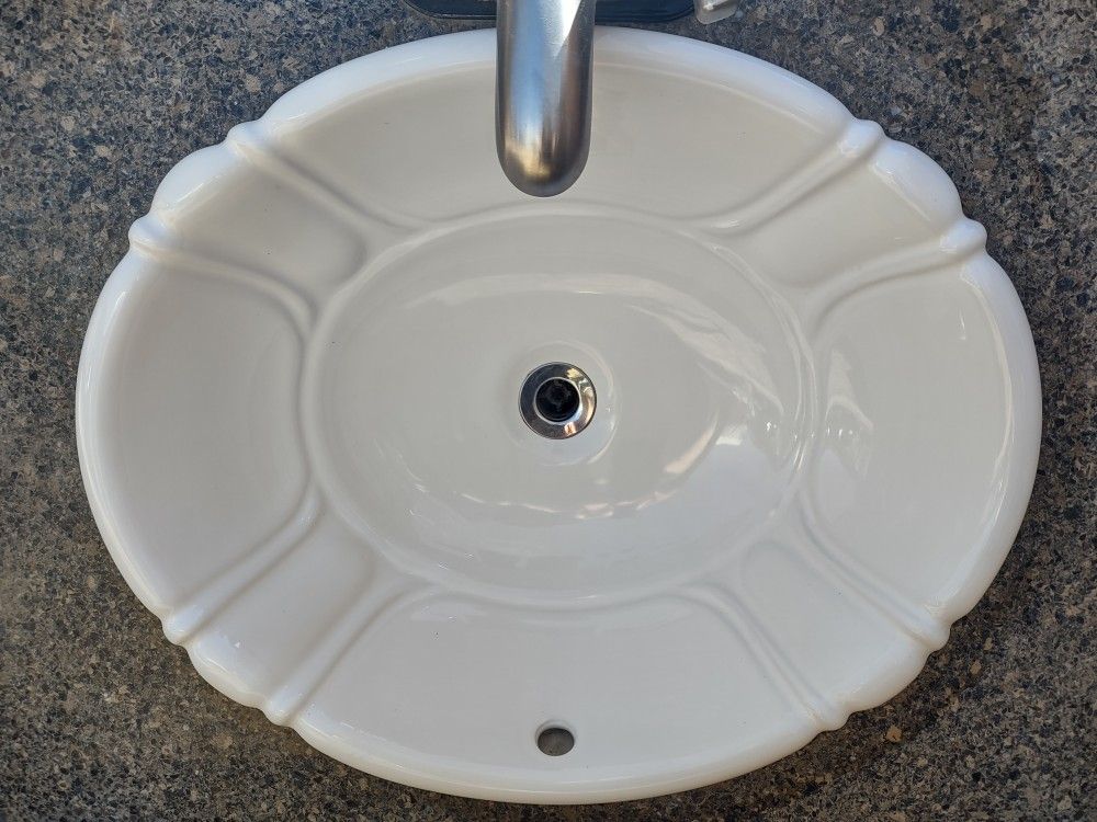 White Porcelain Bathroom Sink - Dual Mount