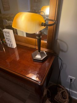 Banker's Desk Lamp with Amber Glass Shade