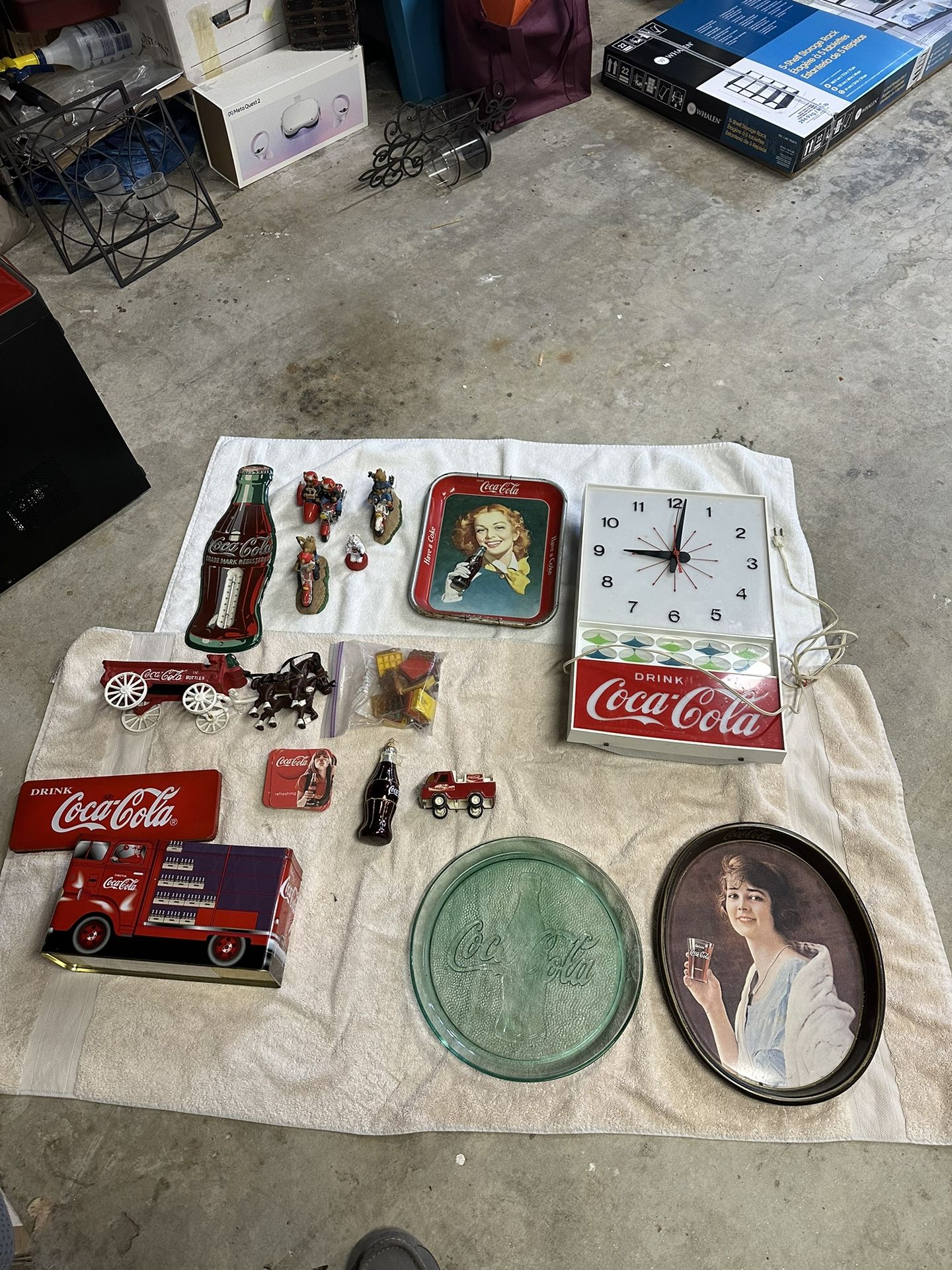 Coca Cola Memorabilia Lot (Clock, Toys, Trays)