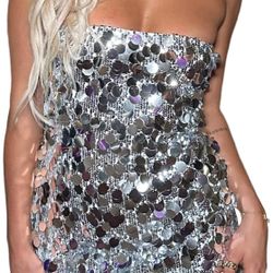 LARGE Strapless Dress Sequin Strappy Bodycon Party Dress Sparkly Glitter Ruched Party Club Dress