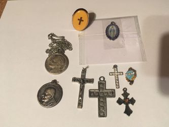 Christian religious lot merit pen cross charms Joannes paulus II Pope John medal