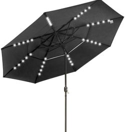 11 Feet Vented Umbrella with 40 LED Solar Light Bars 3-Tier Tilt System Black
