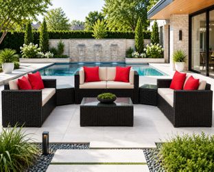 New 9-Piece Outdoor Patio Furniture Set, All-Weather PE Rattan Sectional Sofa with Glass Coffee Table, Cushioned Wicker Conversation Set for Backyard,