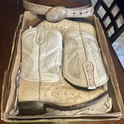Botas Vaqueras de Cuero y Cinto de Cuero, Piel Avestruz, Forro Res size (9 US) Tamaño 28.5 Mex