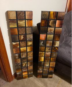 Set of 2 Metal Tile Mosaic Wall Art Panels