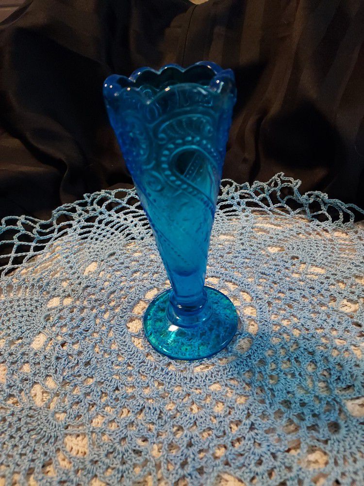 vtg Azure Glass Bud Vase