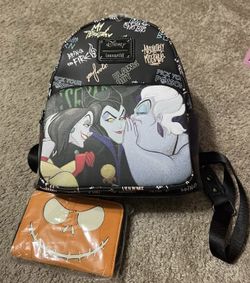 Loungefly Disney Villains Mini Backpack and Jack Skellington Wallet Set